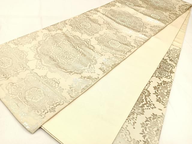 平和屋着物◎六通柄袋帯 宝相華 銀糸 正絹 逸品 BAAW0485hj