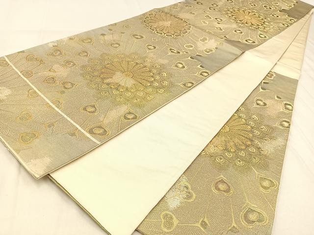 平和屋着物◎六通柄袋帯 孔雀羽花文 金銀糸 引箔 正絹 逸品 BAAW0493hj