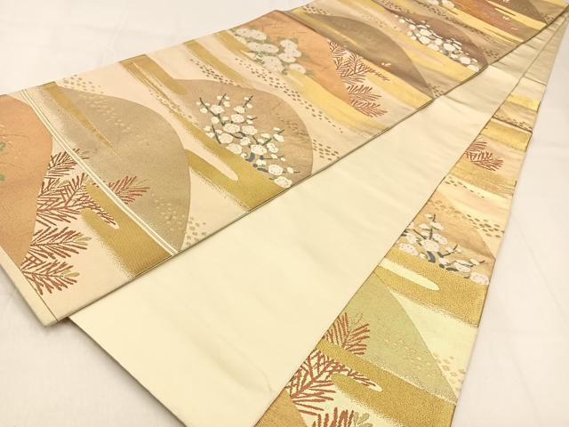 平和屋着物◎六通柄袋帯 唐織 遠山草花文 金銀糸 正絹 逸品 BAAW0494hj