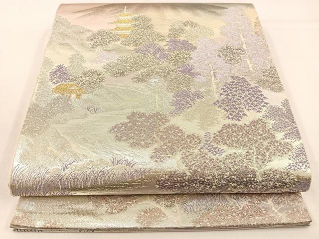 平和屋着物◎六通柄袋帯 唐織 五重塔 金銀糸 正絹 逸品 BAAW0498hj