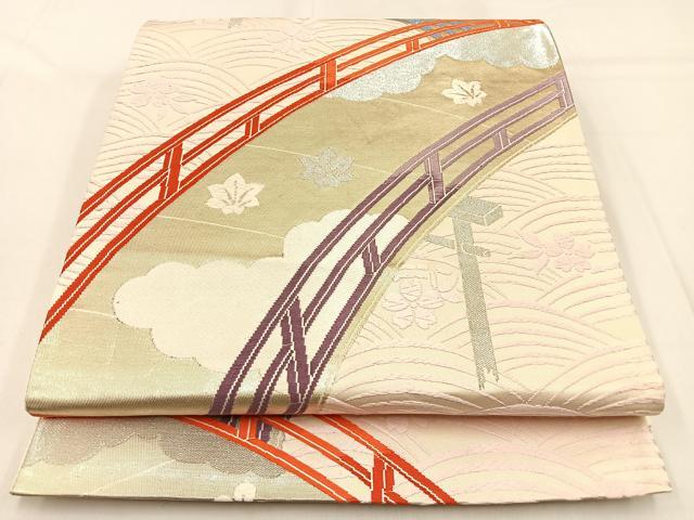 平和屋着物◎六通柄袋帯 唐織 慶祥都之橋 金銀糸 正絹 逸品 BAAW0530hj