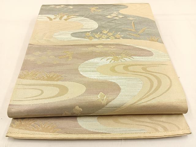平和屋着物◎六通柄袋帯 流水花鳥文 金銀糸 正絹 逸品 BAAW0531hj