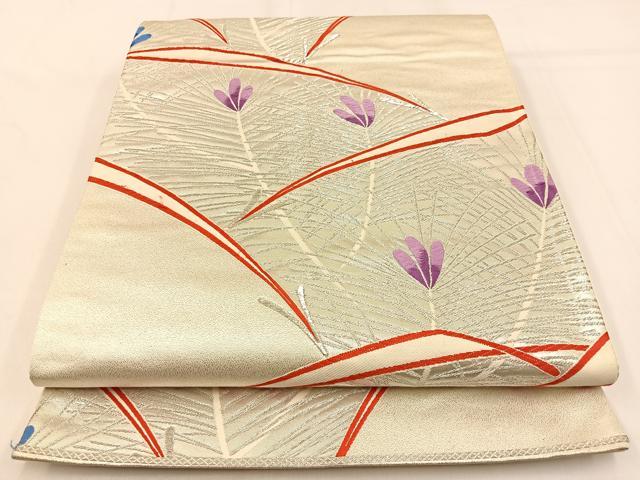 平和屋着物◎六通柄袋帯 唐織 こぼれ松葉 銀糸 正絹 逸品 BAAW0533hj