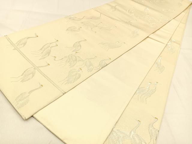 平和屋着物◎六通柄袋帯 群鶴 金銀糸 正絹 逸品 BAAW0553hj