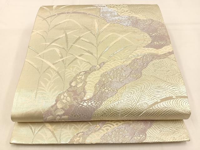 平和屋着物◎六通柄袋帯 道長有職草花文 銀糸 正絹 逸品 BAAW0562hj