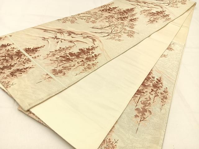 平和屋着物◎六通柄袋帯 唐織 遠山樹林文 銀糸 正絹 逸品 BAAW0564hj