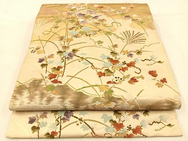平和屋着物◎六通柄袋帯 唐織 蔦の葉文 金糸 正絹 逸品 BAAW0566hj