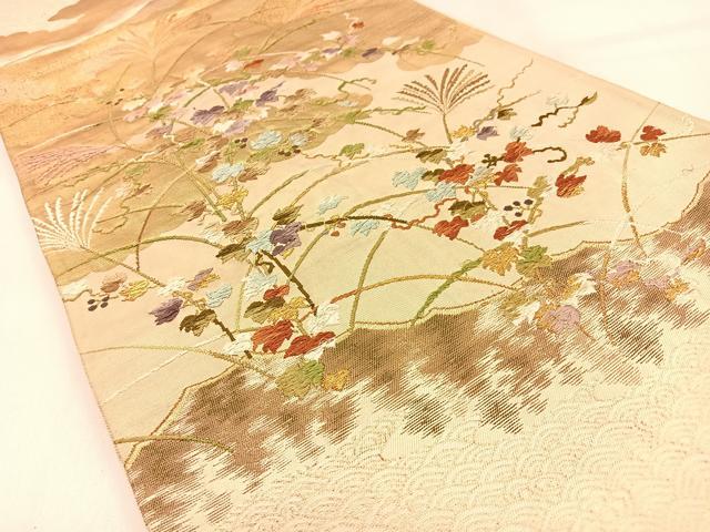平和屋着物◎六通柄袋帯 唐織 蔦の葉文 金糸 正絹 逸品 BAAW0566hj