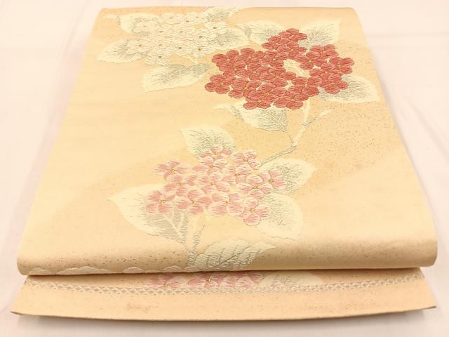 平和屋着物◎六通柄袋帯 唐織 紫陽花 金銀糸 正絹 逸品 BAAW0575hj