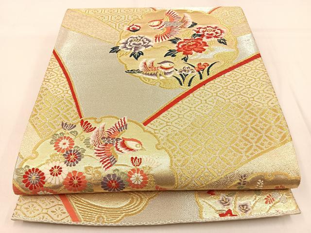 平和屋着物◎六通柄袋帯 唐織 雪輪花鳥文 金銀糸 正絹 逸品 BAAW0585hj