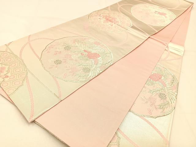 平和屋着物◎六通柄袋帯 唐織 鳳凰枝垂れ桜文 銀糸 正絹 逸品 BAAW0587hj
