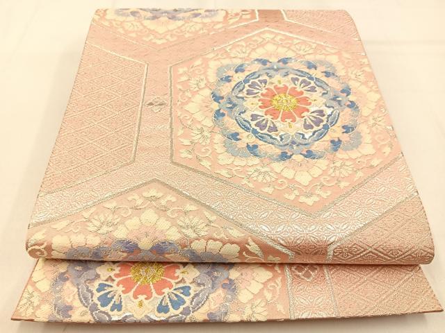 平和屋着物◎六通柄袋帯 唐織 亀甲正倉院花文 金銀糸 正絹 逸品 BAAW0592hj