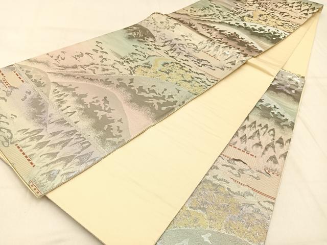 平和屋着物◎六通柄袋帯 風景文 錦プラチナ箔 正絹 逸品 BAAW0594hj