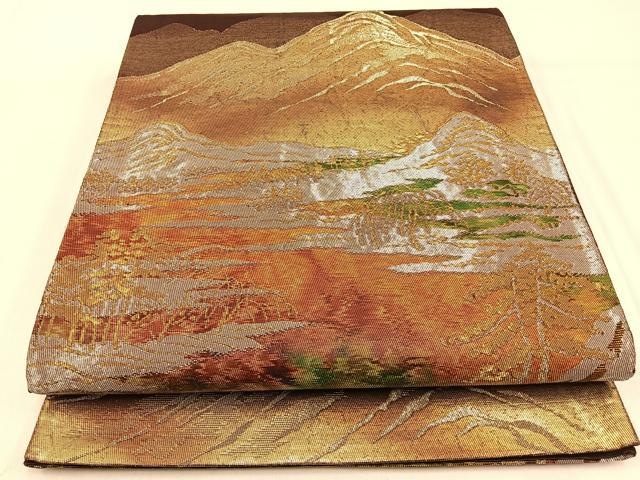 平和屋着物◎六通柄袋帯 遠山風景文 金銀糸 引箔 正絹 逸品 BAAW0597hj