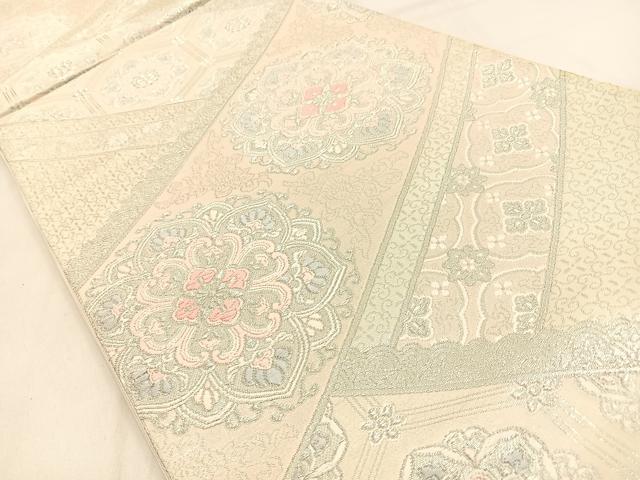 平和屋着物◎六通柄袋帯 唐織 みゆき 正倉院花文 銀糸 正絹 逸品 BAAW0603hj