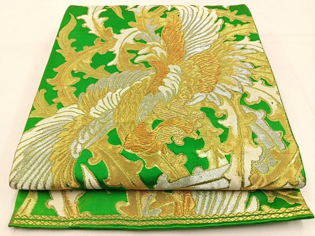 平和屋着物◎西陣 服部織物謹製 六通柄袋帯 白鳥緞子 鳳凰 金銀糸 正絹 逸品 BAAW0607hj