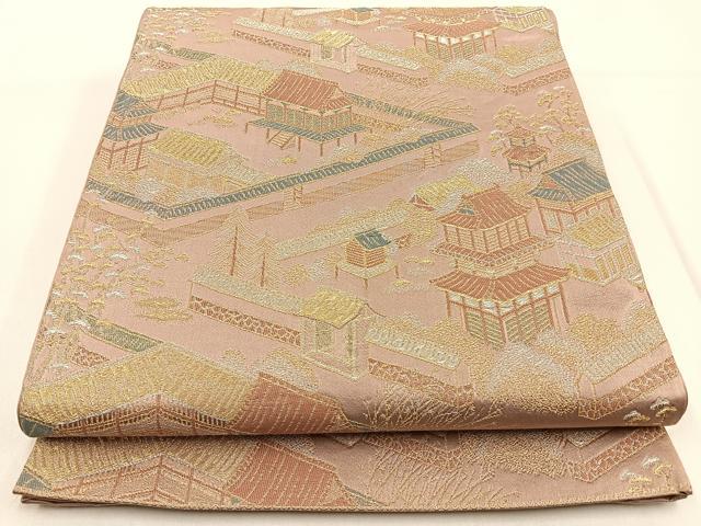 平和屋着物◎六通柄袋帯 風景文 金銀糸 正絹 逸品 BAAW0611hj