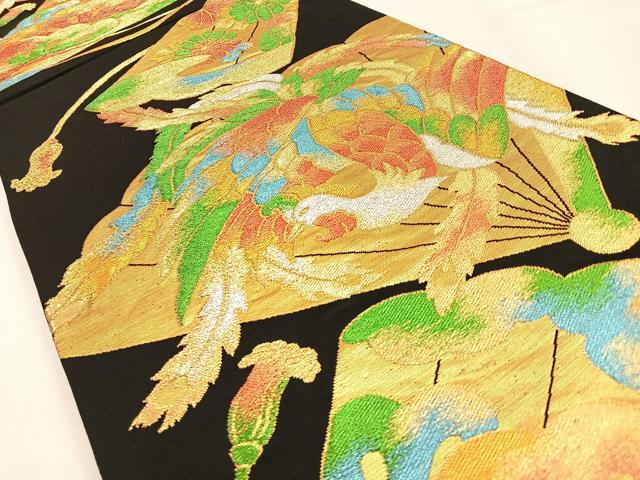 平和屋着物◎六通柄袋帯 鳳凰 黒地 金銀糸 正絹 逸品 BAAW0614hj