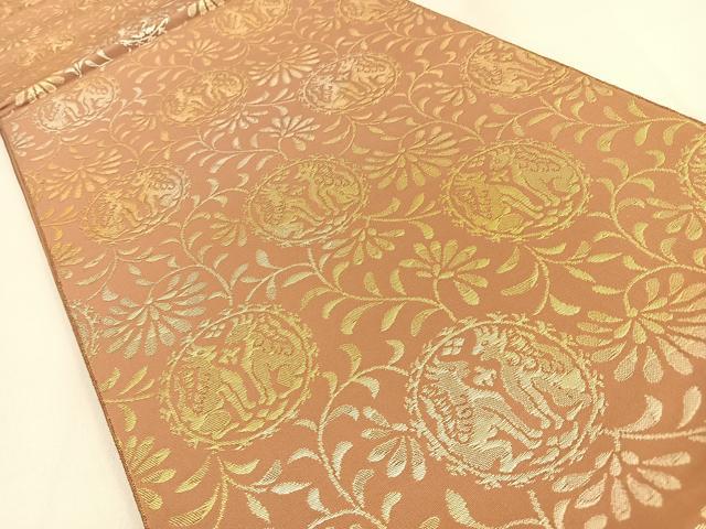 平和屋着物◎六通柄袋帯 動物花丸文 金銀糸 正絹 逸品 BAAW0615hj