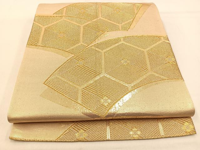平和屋着物◎六通柄袋帯 地紙重ね亀甲文 金糸 正絹 逸品 BAAW0646hj