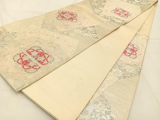 平和屋着物◎六通柄袋帯 唐織 正倉院花文 銀糸 正絹 逸品 BAAW0672hj
