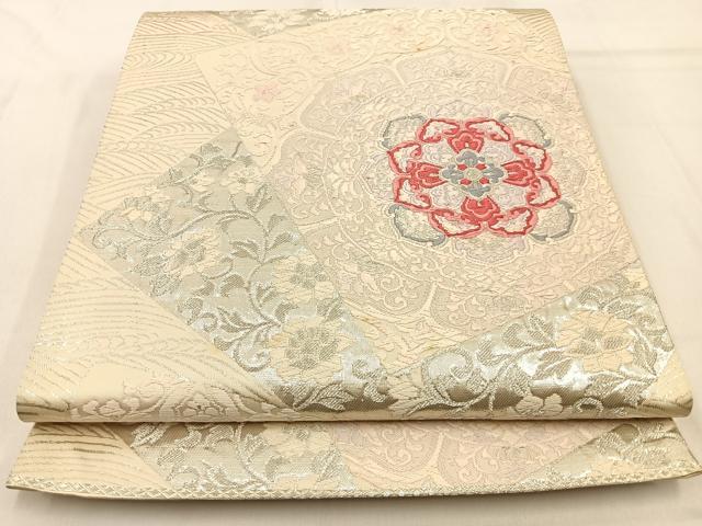 平和屋着物◎六通柄袋帯 唐織 正倉院花文 銀糸 正絹 逸品 BAAW0672hj