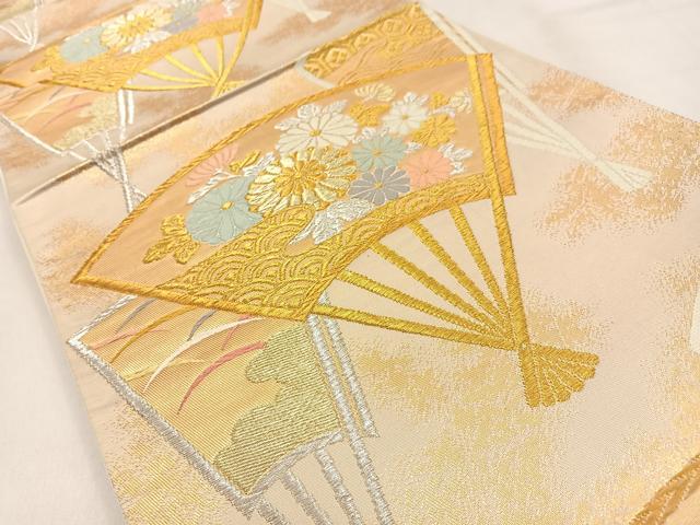 平和屋着物◎六通柄袋帯 唐織 扇面菊文 金銀糸 正絹 逸品 BAAW0681hj