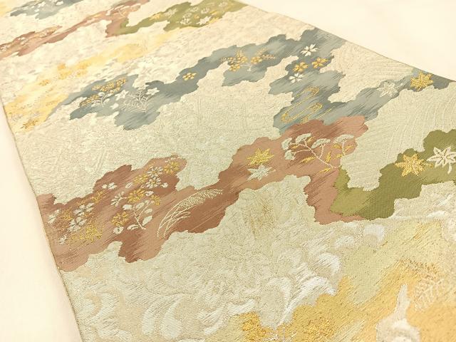 平和屋着物◎六通柄袋帯 道長草花文 金銀糸 正絹 逸品 BAAW0705hj