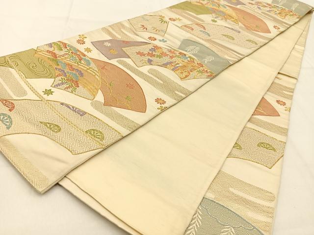 平和屋着物◎六通柄袋帯 唐織 地紙御所車花文 金糸 正絹 逸品 BAAW0708hj
