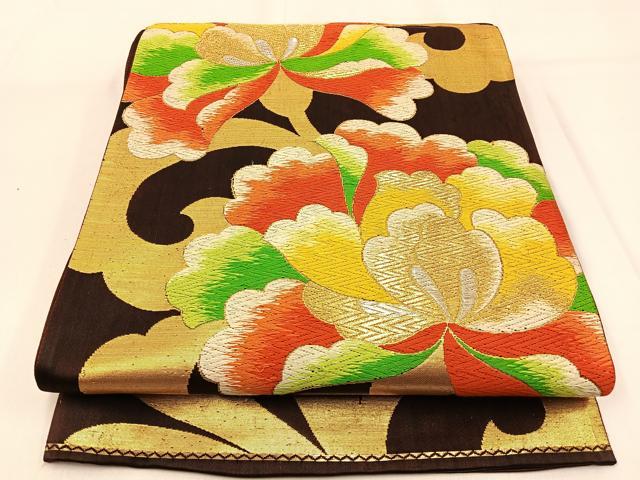 平和屋着物◎六通柄袋帯 唐織 花唐草文 金銀糸 正絹 逸品 BAAW0714hj