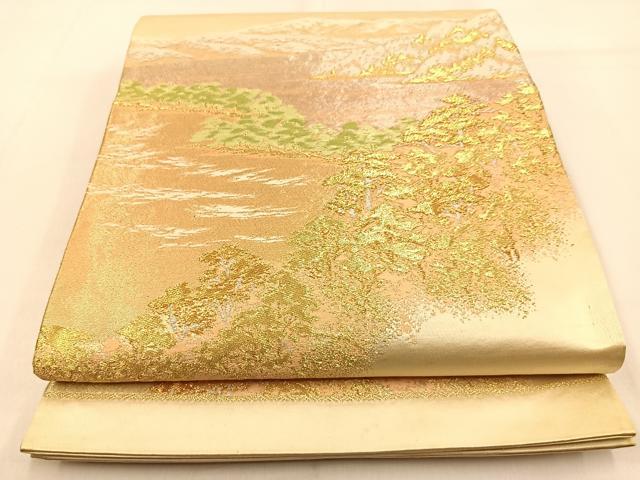 平和屋着物◎六通柄袋帯 風景文 金銀糸 正絹 逸品 BAAW0717hj