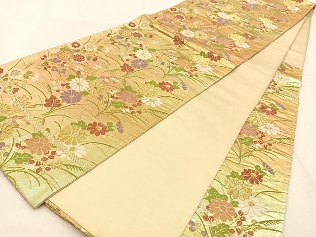 平和屋着物◎六通柄袋帯 唐織 菊 金糸 正絹 逸品 BAAW0723hj