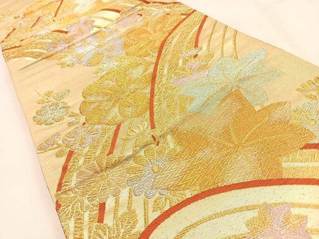 平和屋着物◎六通柄袋帯 流水花文 金銀糸 正絹 逸品 BAAW0731hj