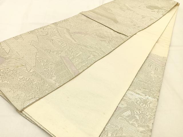 平和屋着物◎六通柄袋帯 渡橋風景文 銀糸 正絹 逸品 BAAW0733hj