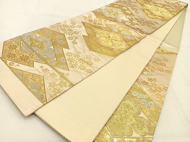 平和屋着物◎六通柄袋帯 松皮菱花文 金銀糸 正絹 逸品 BAAW0736hj
