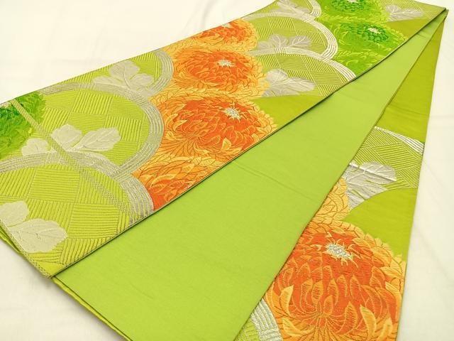 平和屋着物◎六通柄袋帯 唐織 籬菊文 銀糸 正絹 逸品 BAAW0744hj