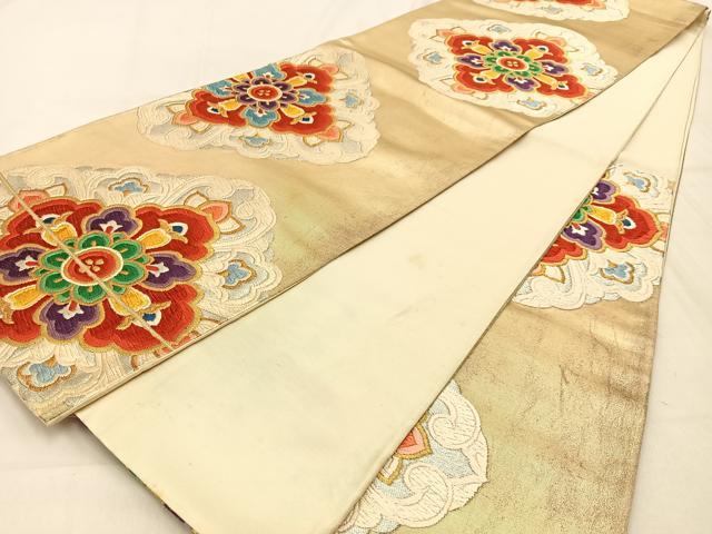平和屋着物◎六通柄袋帯 唐織 正倉院花文 金銀糸 正絹 逸品 BAAW0752hj