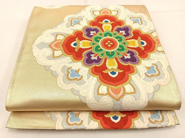 平和屋着物◎六通柄袋帯 唐織 正倉院花文 金銀糸 正絹 逸品 BAAW0752hj