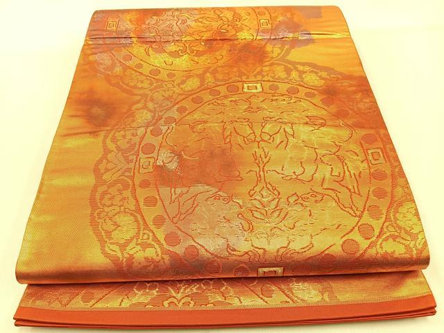 平和屋着物◎六通柄袋帯 狩猟花鳥文 金銀糸 引箔 正絹 逸品 BAAW0770hj