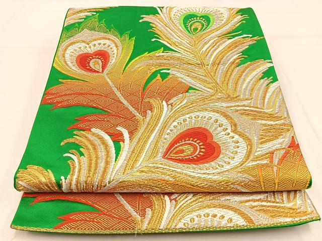 平和屋着物◎六通柄袋帯 唐織 孔雀羽 金銀糸 正絹 逸品 BAAW0776hj