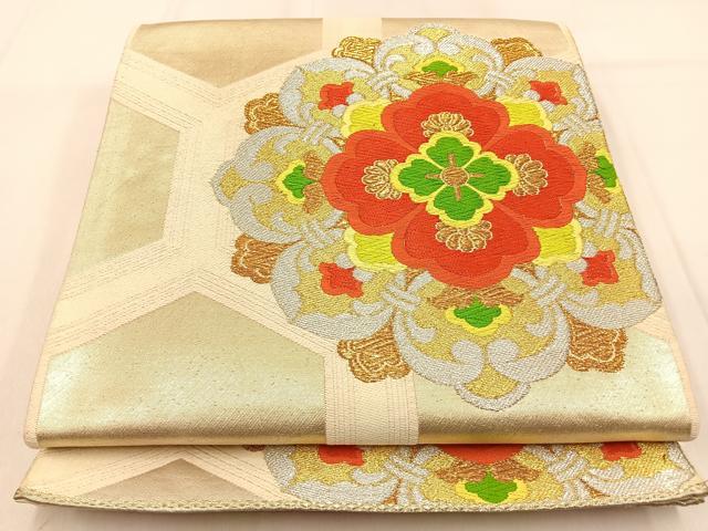 平和屋着物◎六通柄袋帯 唐織 亀甲正倉院花文 金銀糸 正絹 逸品 BAAW0778hj