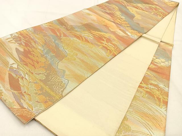 平和屋着物◎六通柄袋帯 重ね山風景文 金銀糸 正絹 逸品 BAAW0780hj