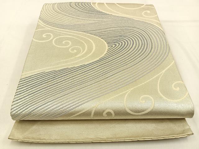 平和屋着物◎六通柄袋帯 唐織 流水文 銀糸 正絹 逸品 BAAW0783hj