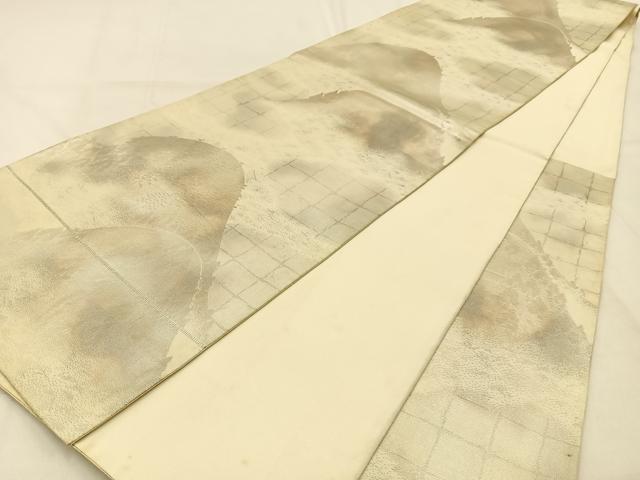 平和屋着物◎六通柄袋帯 重ね山文 銀糸 引箔 正絹 逸品 BAAW0786hj