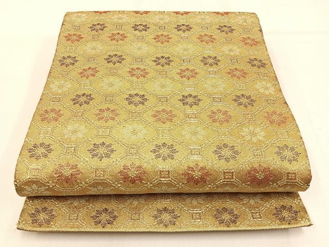平和屋着物◎六通柄 京袋帯 蜀江花文 金糸 正絹 逸品 BAAW0808hj