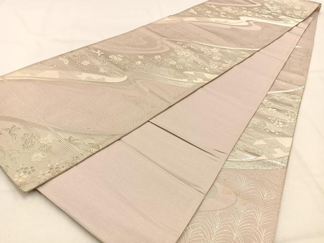 平和屋着物◎六通柄袋帯 唐織 松竹梅 花鳥文 金銀糸 正絹 逸品 BAAW0838hj
