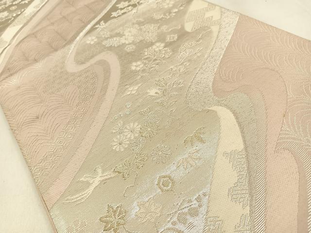 平和屋着物◎六通柄袋帯 唐織 松竹梅 花鳥文 金銀糸 正絹 逸品 BAAW0838hj