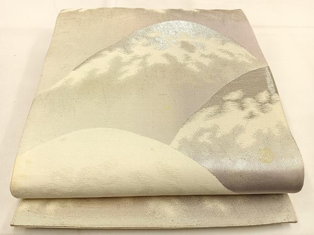 平和屋着物◎六通柄袋帯 遠山文 銀糸 正絹 逸品 BAAW0848hj