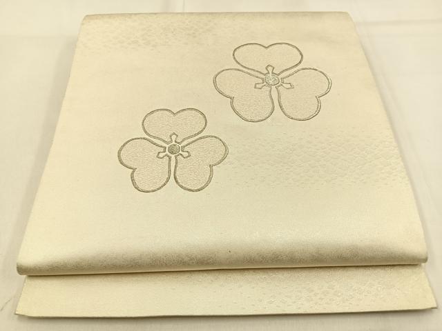 平和屋着物◎太鼓柄袋帯 総刺繍 片喰 銀糸 正絹 逸品 BAAW0850hj