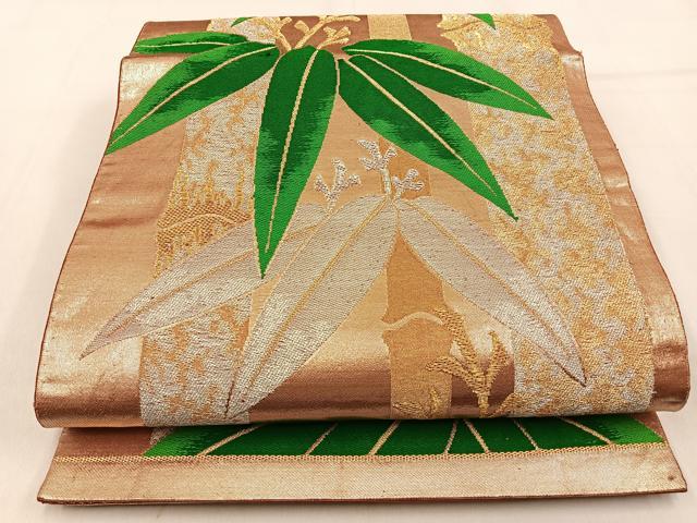 平和屋着物◎六通柄袋帯 笹 金銀糸 正絹 逸品 BAAW0856hj